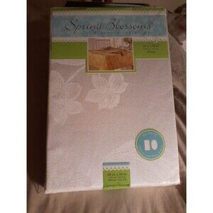 White  Tablecloth Spring Blossoms Damask  60”x84” Oblong seats 6-8 sealed pkg